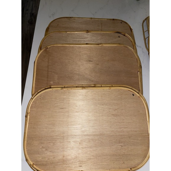 Vintage‎ Mid Century Wicker Rattan Bamboo Serving Trays Tiki Lap Stacking- 8 - Picture 7 of 13